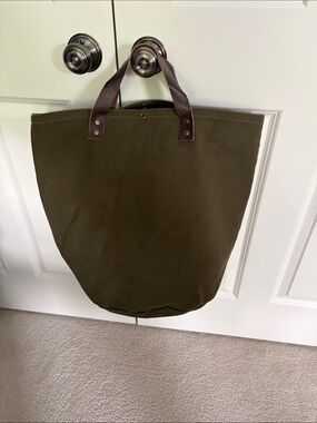 Carly Jean Los Angeles Olive Canvas Tote with Brown Leather Handles